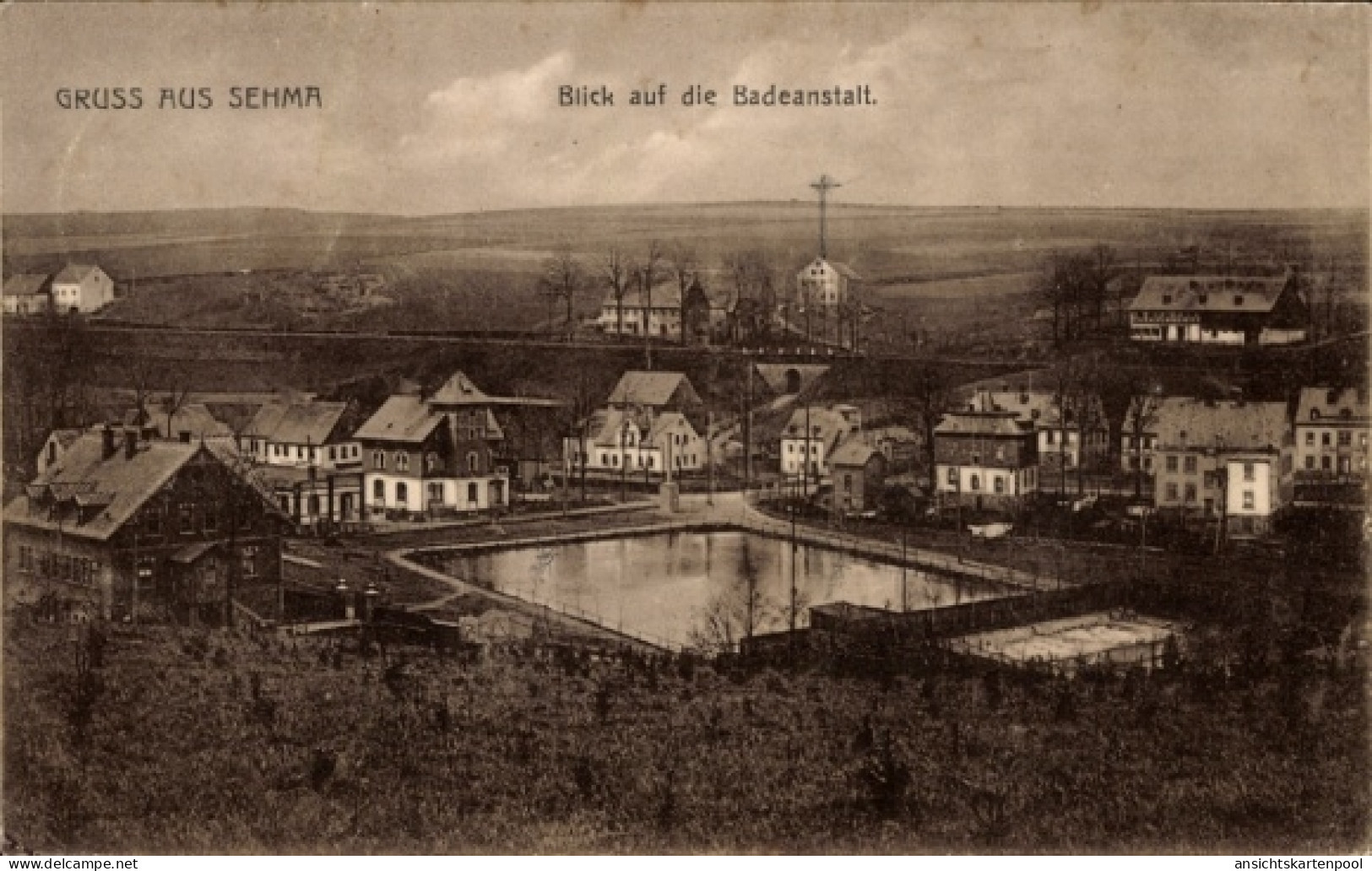 CPA Sehma Sehmatal im Erzgebirge, Blick auf die Badeanstalt