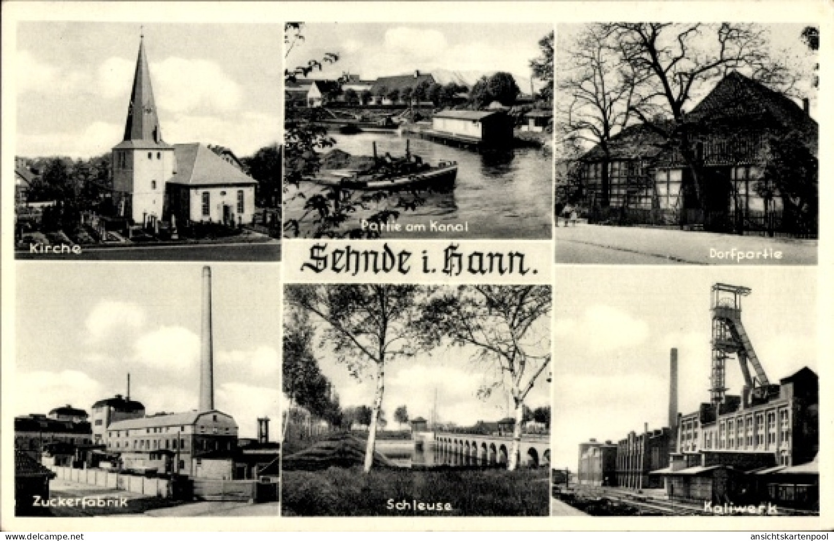 CPA Sehnde in Hann. Niedersachsen, Kirche, Kanal, Zuckerfabrik, Schleuse, Kaliwerk