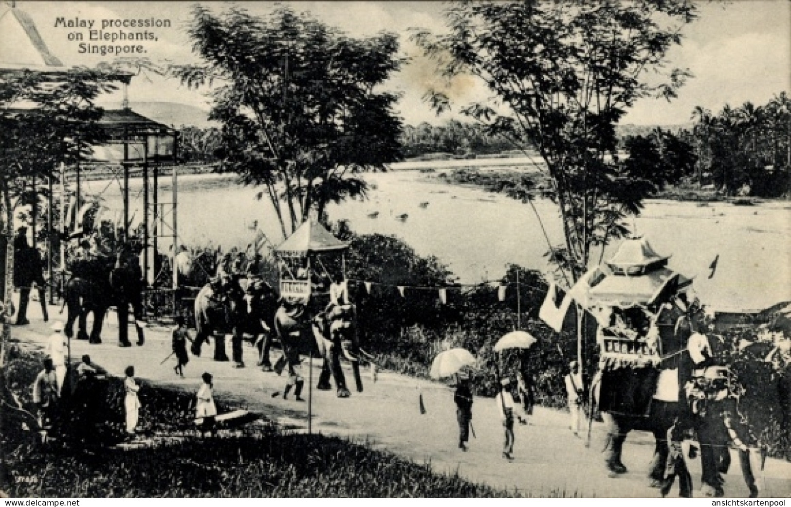 CPA Singapur Singapur, malaiische Prozession auf Elefanten