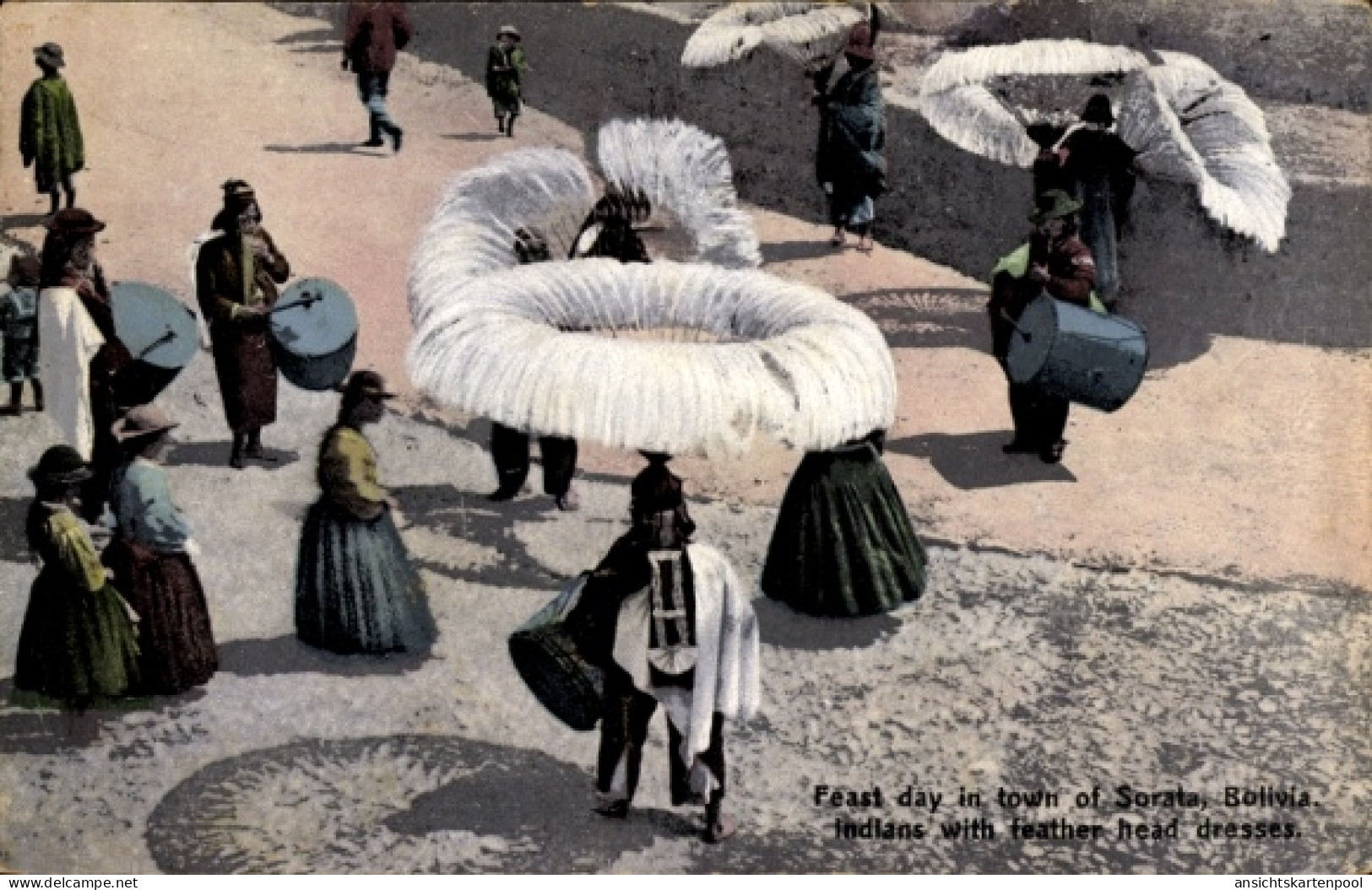 CPA Sorata Bolivien, Festtag, Indios mit Federkopfschmuck