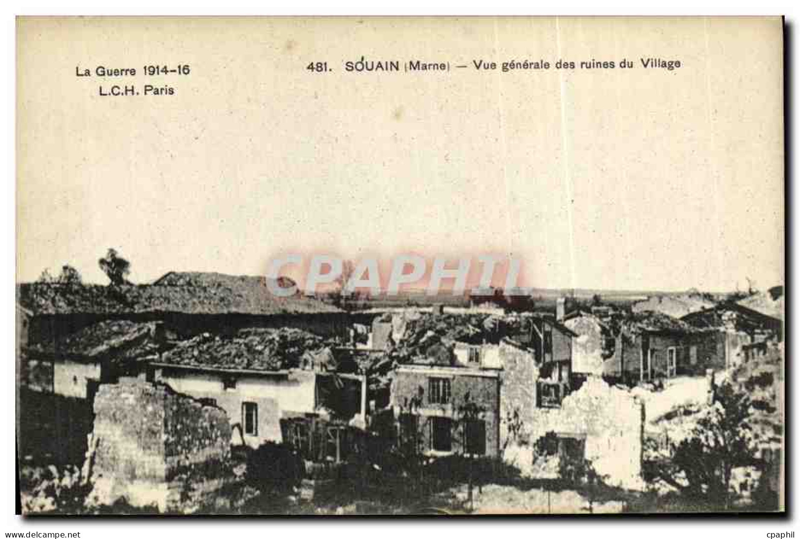 CPA Souain Vue Generale des Ruines du Village Militaria