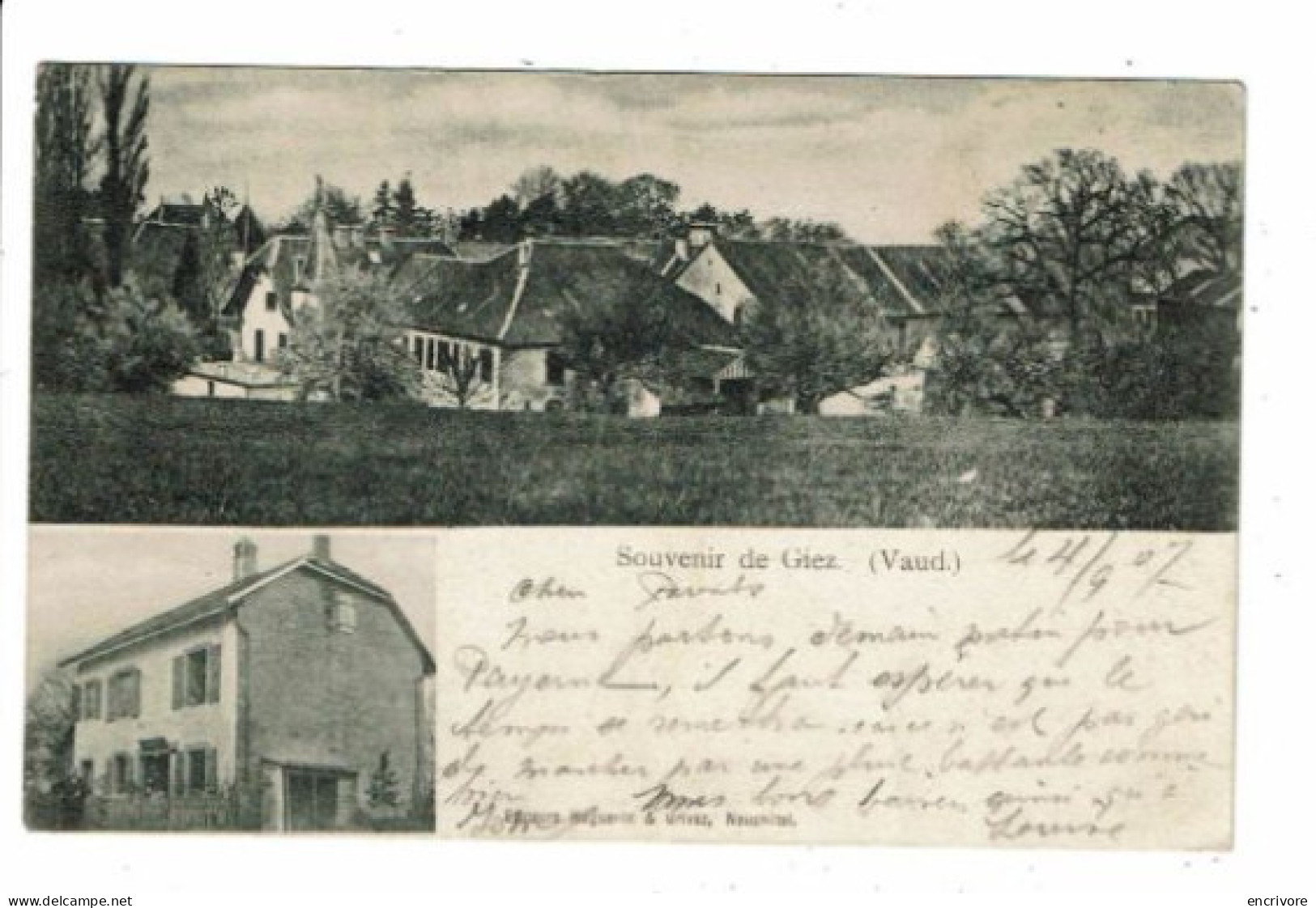 cpa souvenir de GIEZ village auberge ed Huguenin grivaz tampon militaire