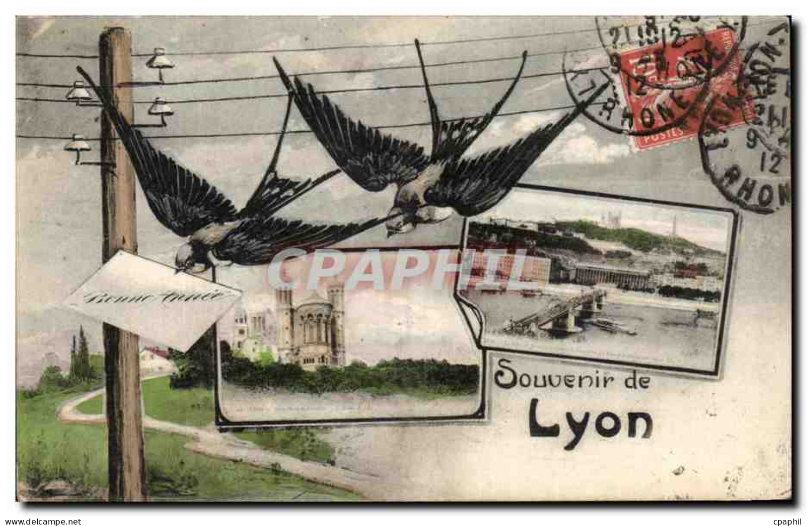 CPA Souvenir de Lyon Hirondelles