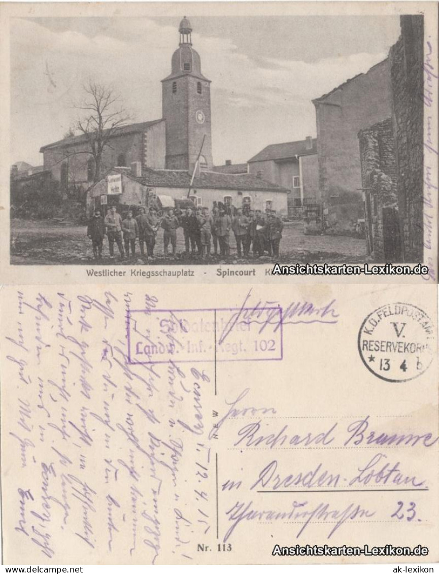 CPA Spincourt Kirche mit Ortswache 1915