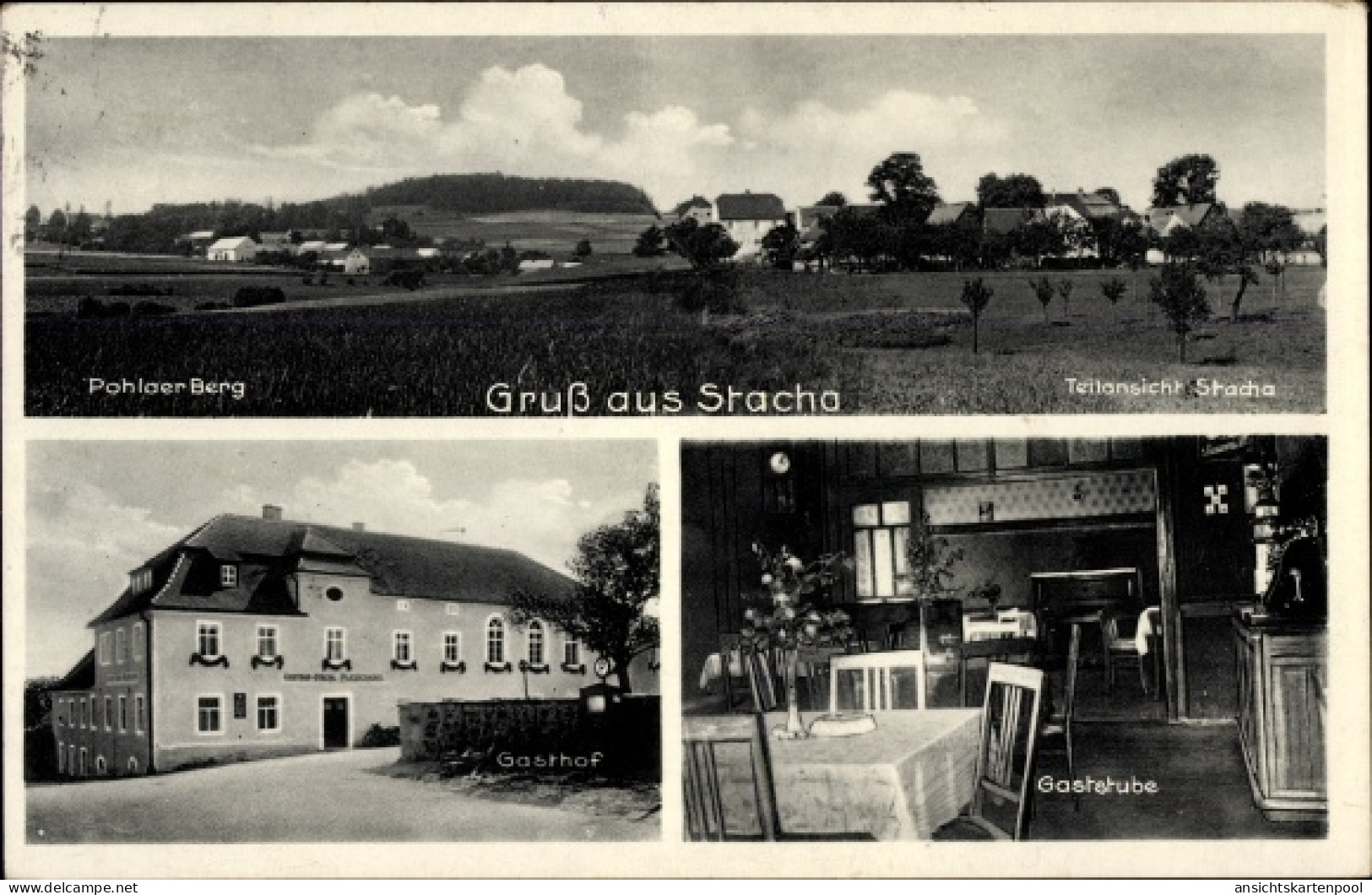 CPA Stacha Demitz-Thumitz in Sachsen, Gasthof, Gaststube, Pohlaer Berg, Panorama