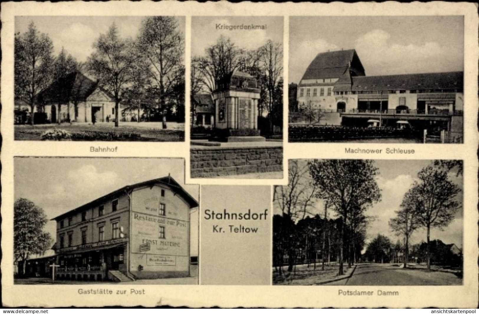 CPA Stahnsdorf in Brandenburg, Bahnhof, Kriegerdenkmal, Gaststätte zur Post, Potsdamer Damm