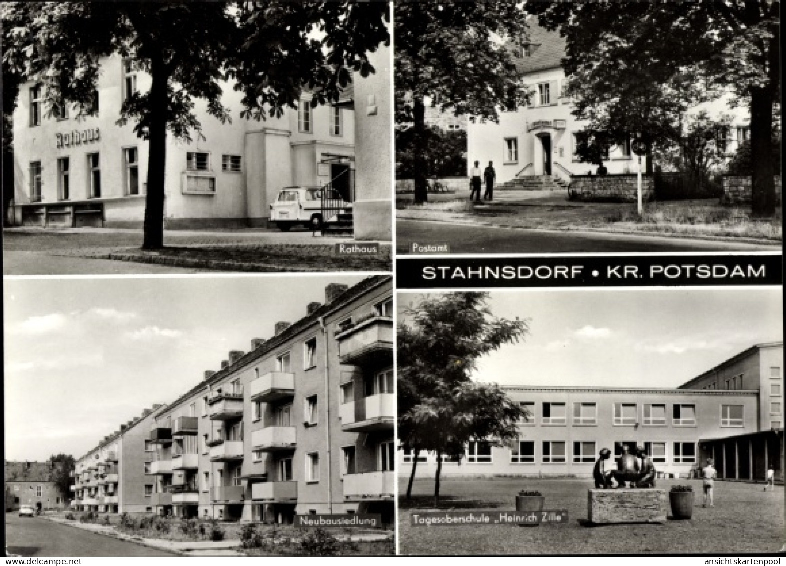 CPA Stahnsdorf in Brandenburg, Rathaus, Postamt, Neubausiedlung, Tagesoberschule Heinrich Zille