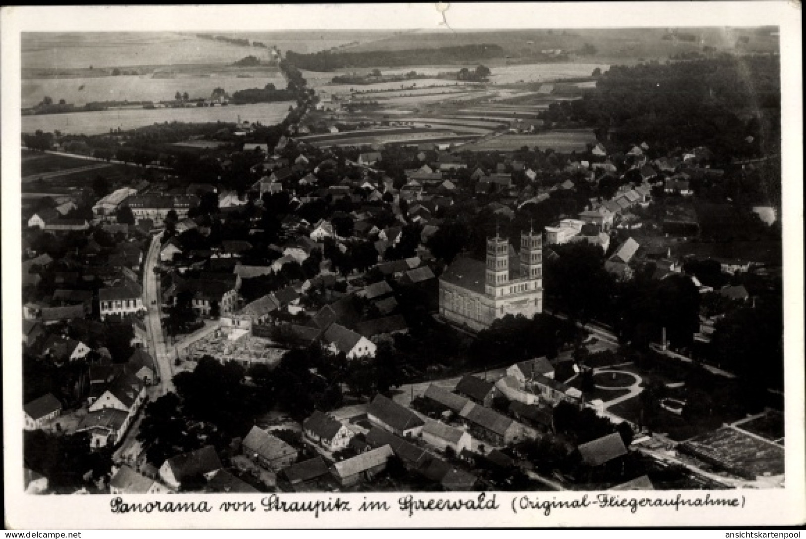 CPA Straupitz im Spreewald, Blick auf den Ort, Fliegeraufnahme