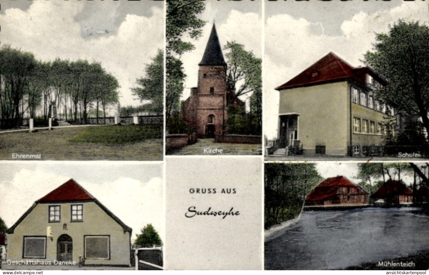 CPA Sudweyhe Weyhe Niedersachsen, Ehrenmal, Kirche, Schule, Mühlenteich, Geschäftshaus Daneke