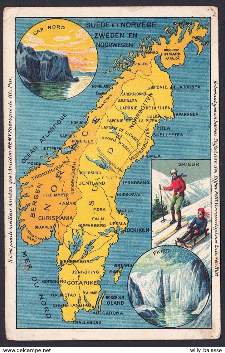 +++ CPA - SUEDE - NORVEGE - ZWEDEN - NOORWEGEN - Carte Géographique - Publicité Amidon REMY  //