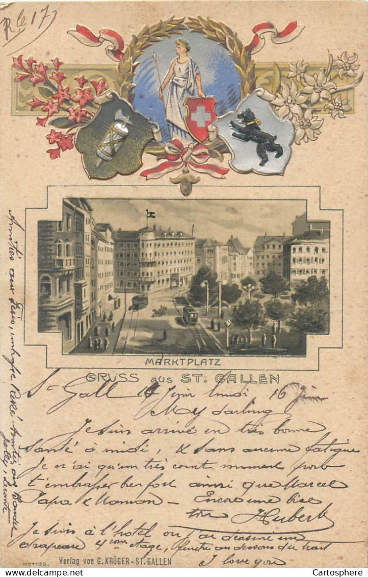 CPA Suisse > SG Saint-Gall Gruss aus SAINT-GALLEN - Marktplatz