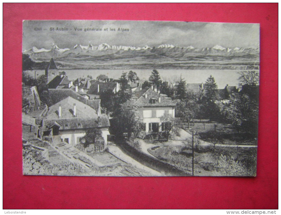 CPA   SUISSE     ST AUBIN  VUE GENERALE ET LES ALPES          VOYAGEE  TIMBRE