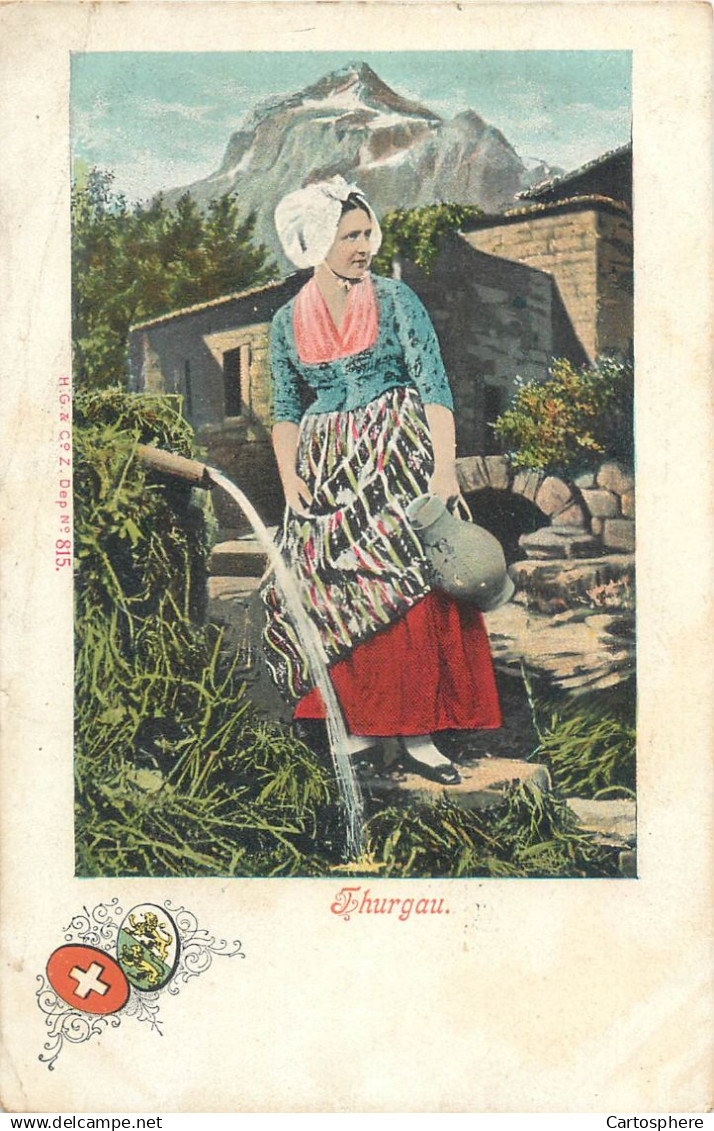CPA Suisse > TG Thurgovie Thurgau Frau in Tracht Costume - Folklore - Femme - Dégringolade Bazar Genève Etat