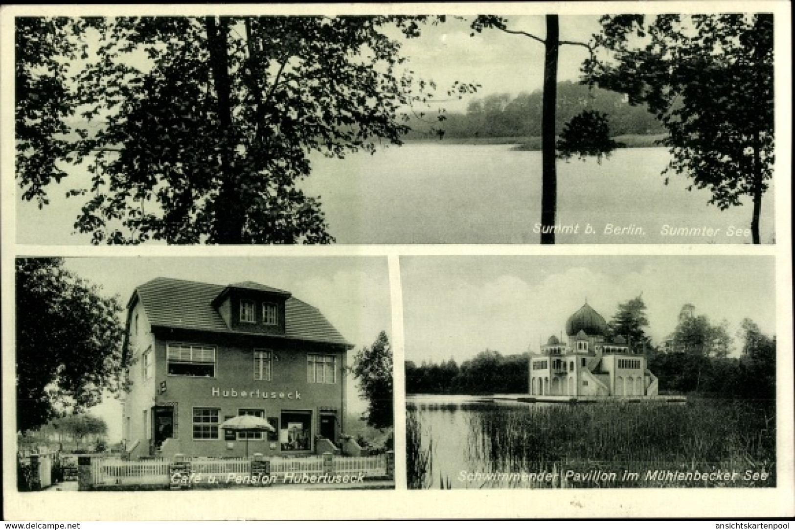 CPA Summt Mühlenbeck Mühlenbecker Land, Cafe und Pension Hubertuseck, Schwimmender Pavillon