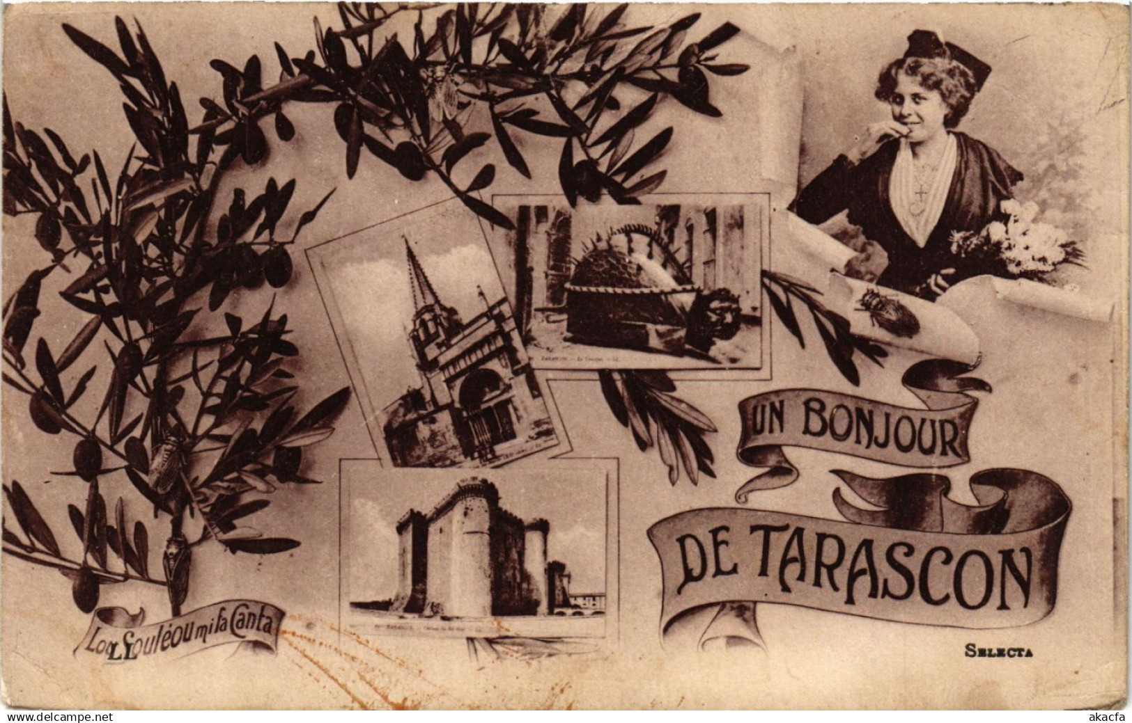 CPA TARASCON Un Bonjour de TARASCON (339848)