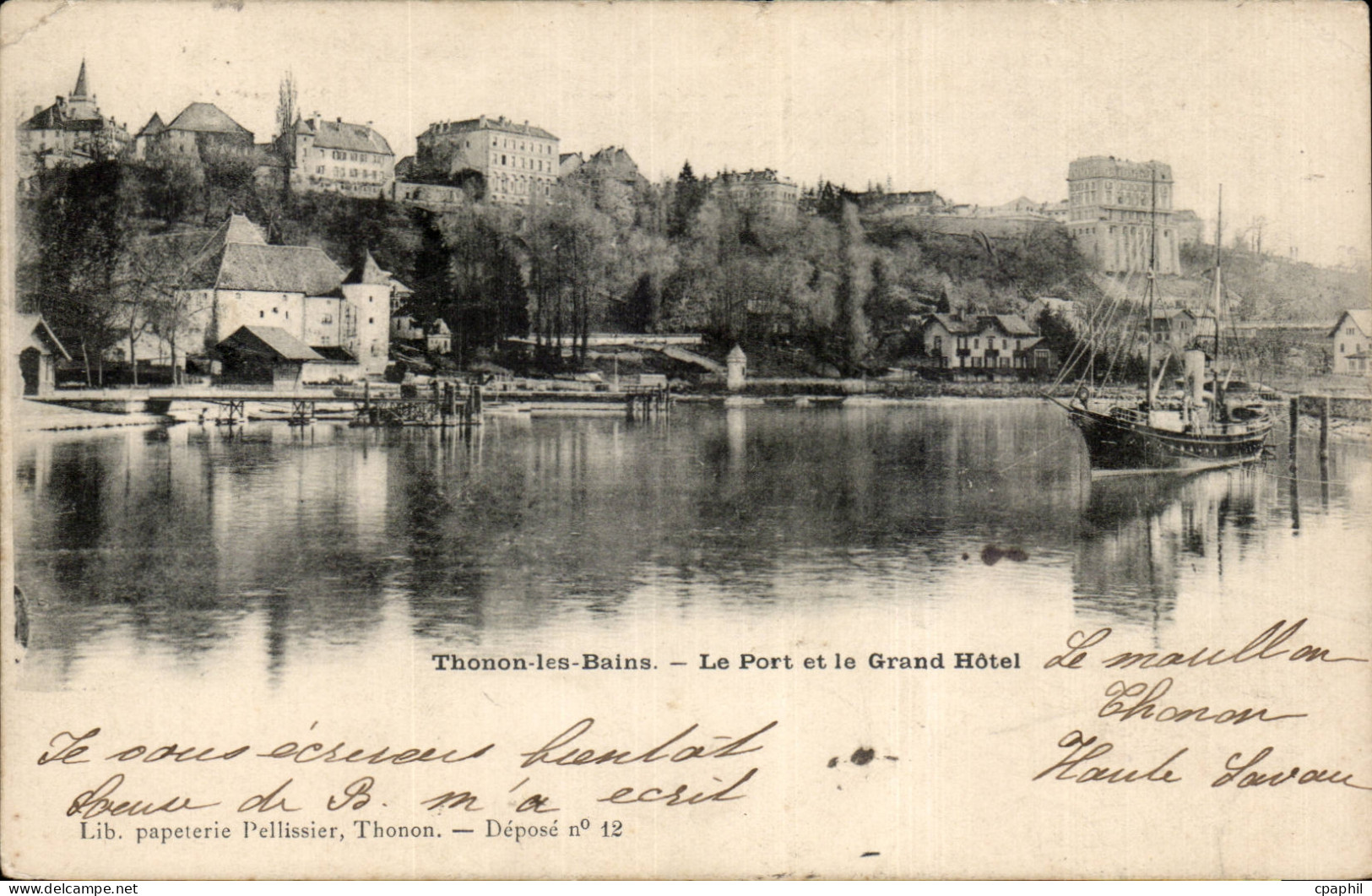CPA Thonon les Bains Le port et le grand hotel