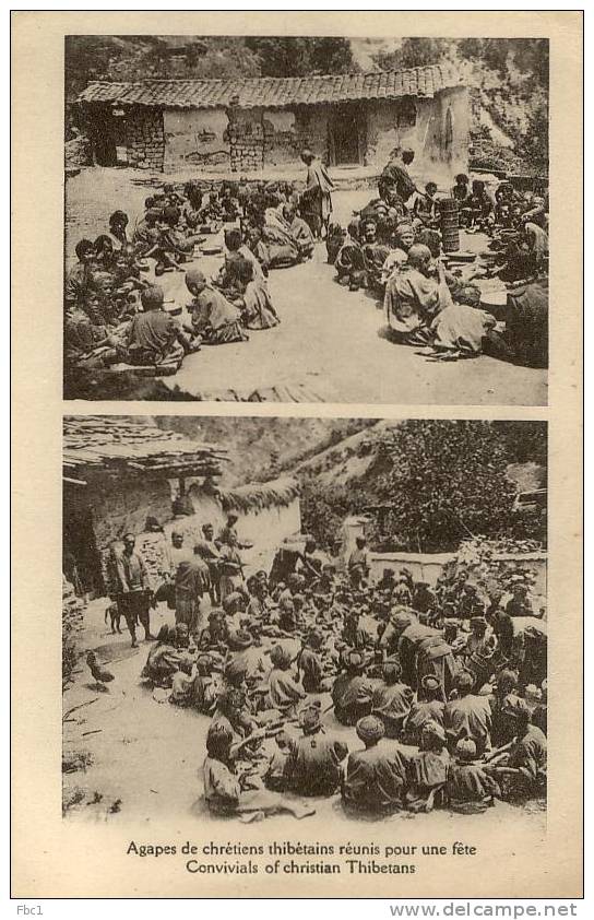 CPA: Tibet - Agapes de chrétiens Thibétains réunis pour une féte