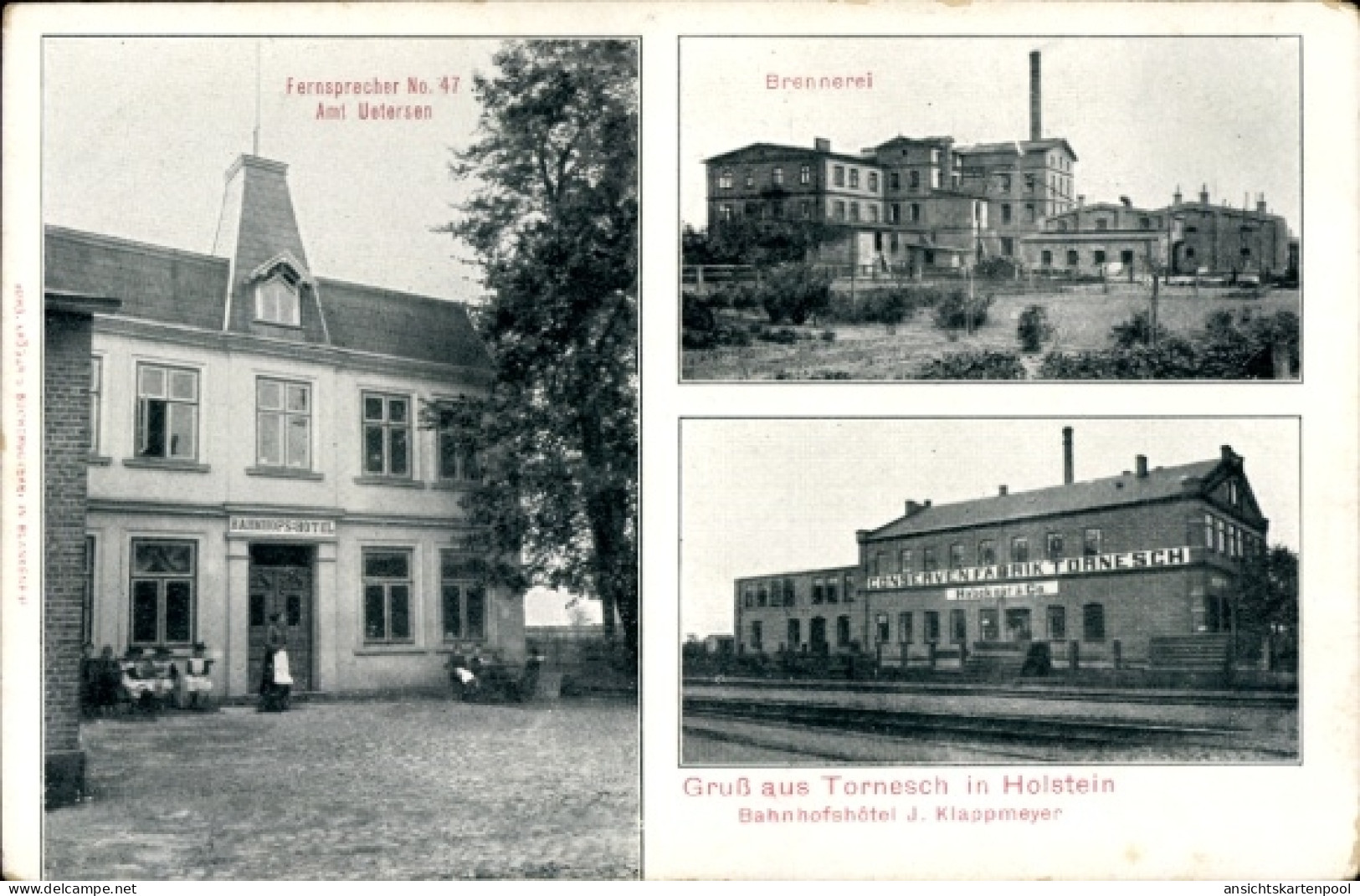 CPA Tornesch in Holstein, Fernsprecher No. 47, Am Uetersen, Brennerei, Gruß aus Tornesch in Holste