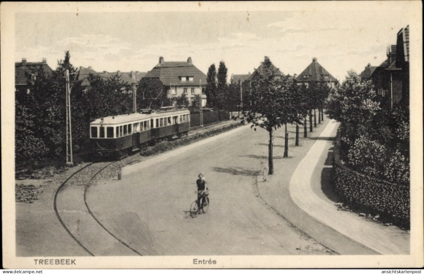 CPA Treebeek Brunssum Limburg Niederlande, Straße, Straßenbahn