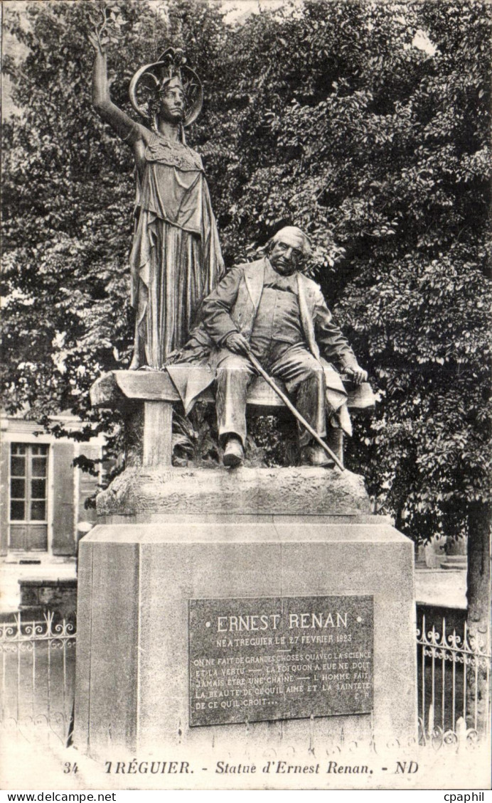 CPA Tregastel Statue d Ernest Renan