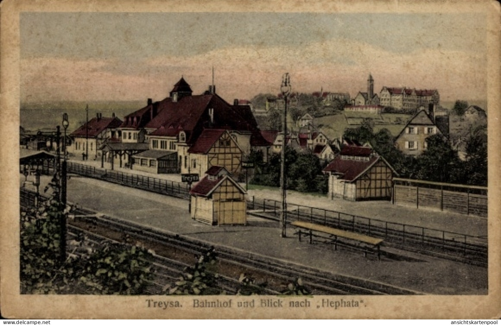 CPA Treysa Schwalmstadt Hessen, Bahnhof, Gleisansicht, Hephata