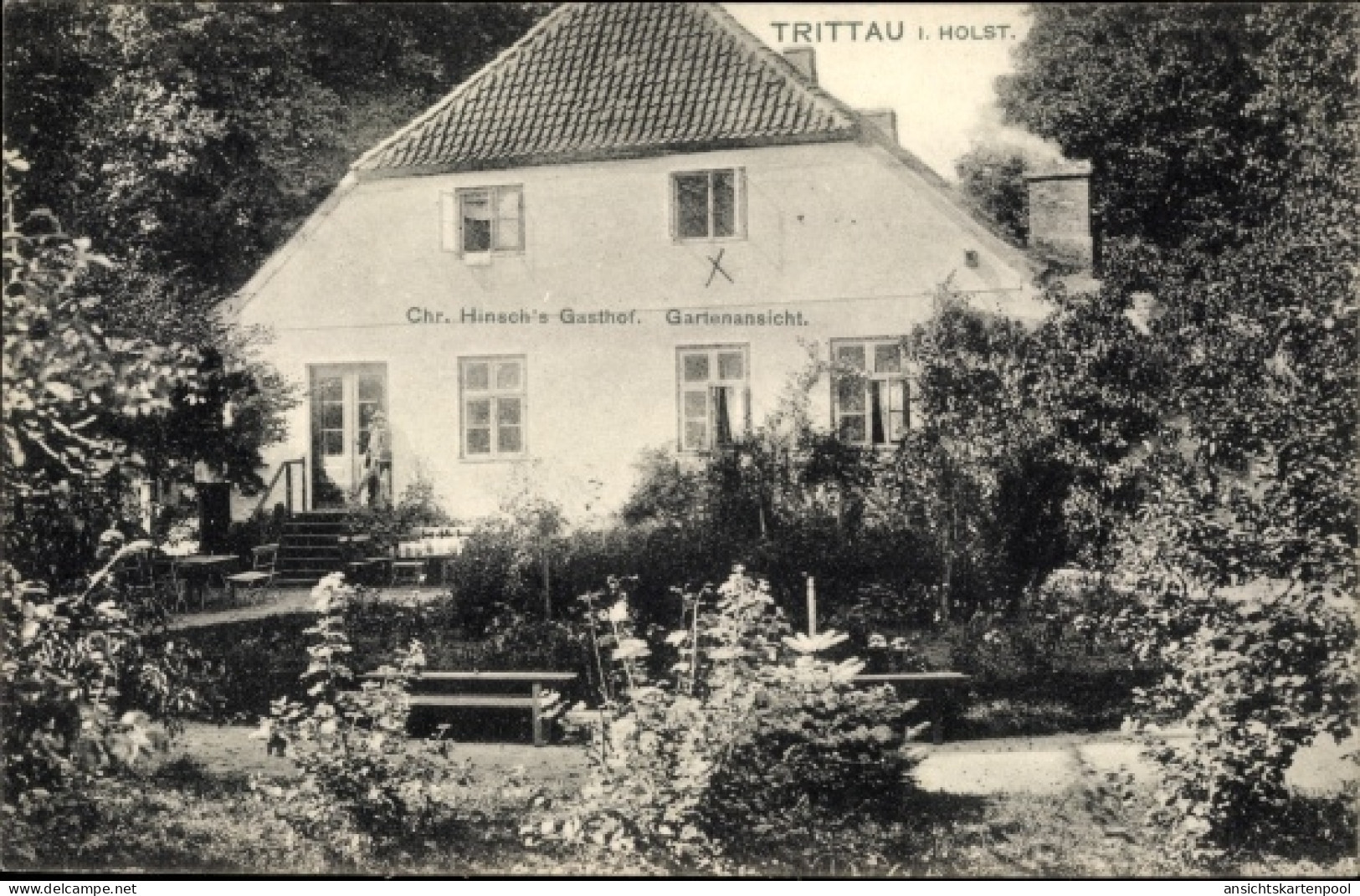 CPA Trittau in Schleswig Holstein, Gasthof, Gartenansicht