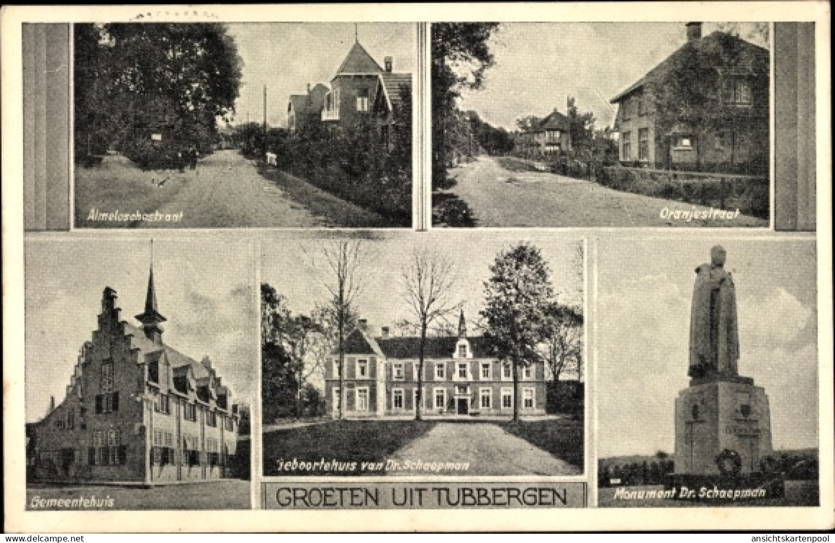 CPA Tubbergen Overijssel, Oranjestraat, Monument und Geburtshaus von Dr. Schaepman, Gemeindehaus