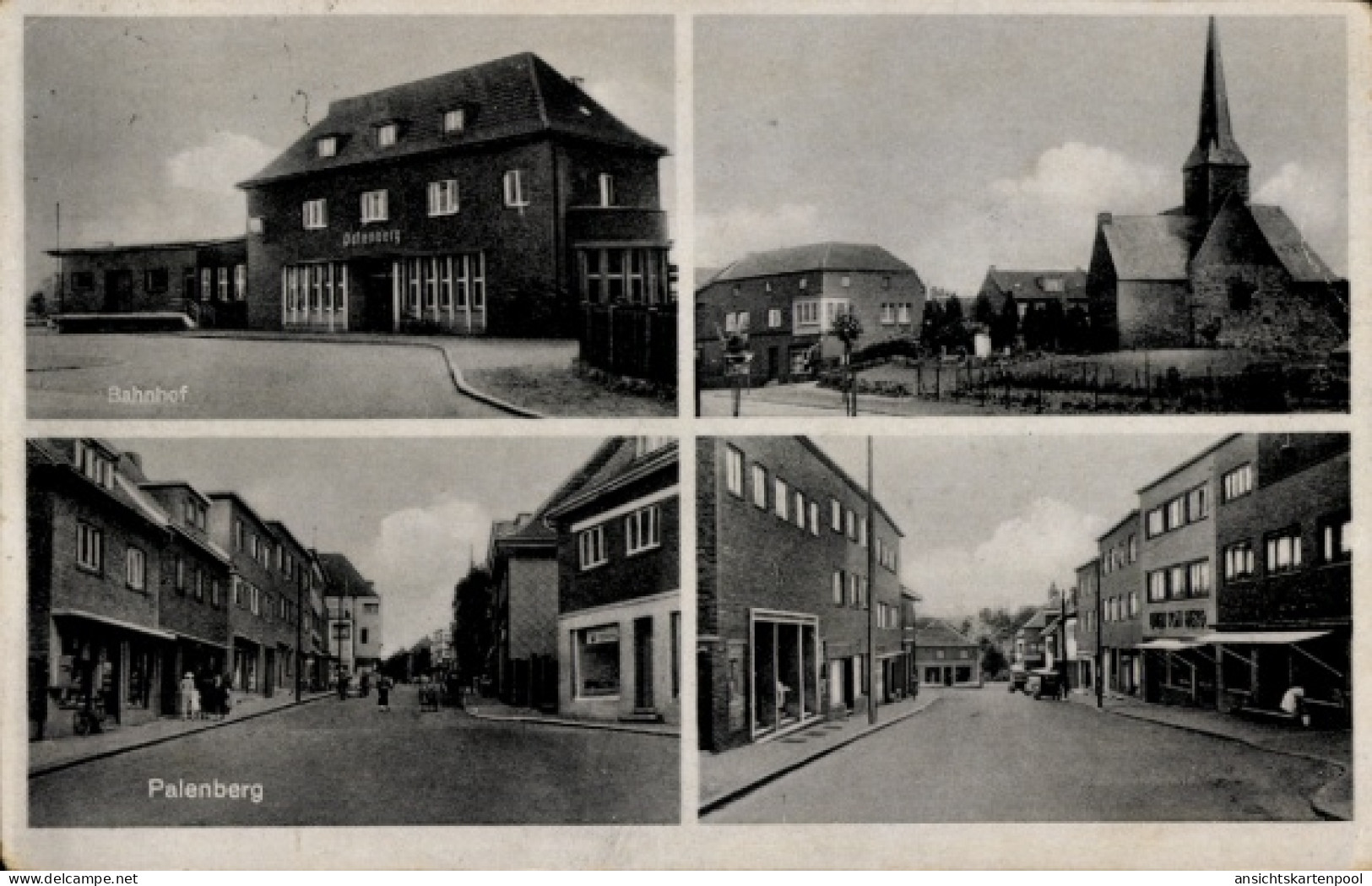 CPA Übach Palenberg Nordrhein Westfalen, Bahnhof, Kirche, Straßenpartie