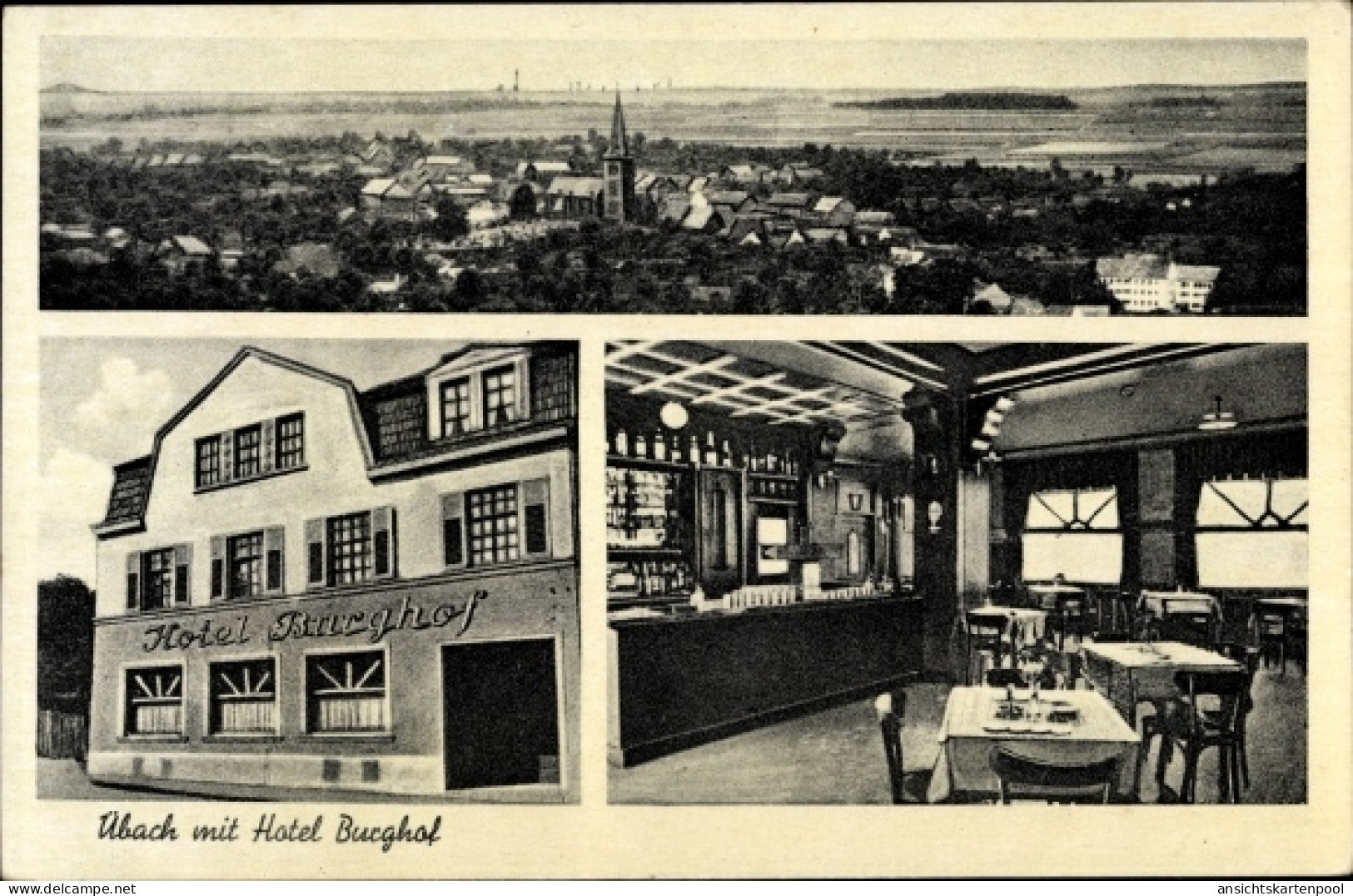 CPA Übach Palenberg Nordrhein Westfalen, Hotel Burghof, Innenansicht, Blick auf den Ort