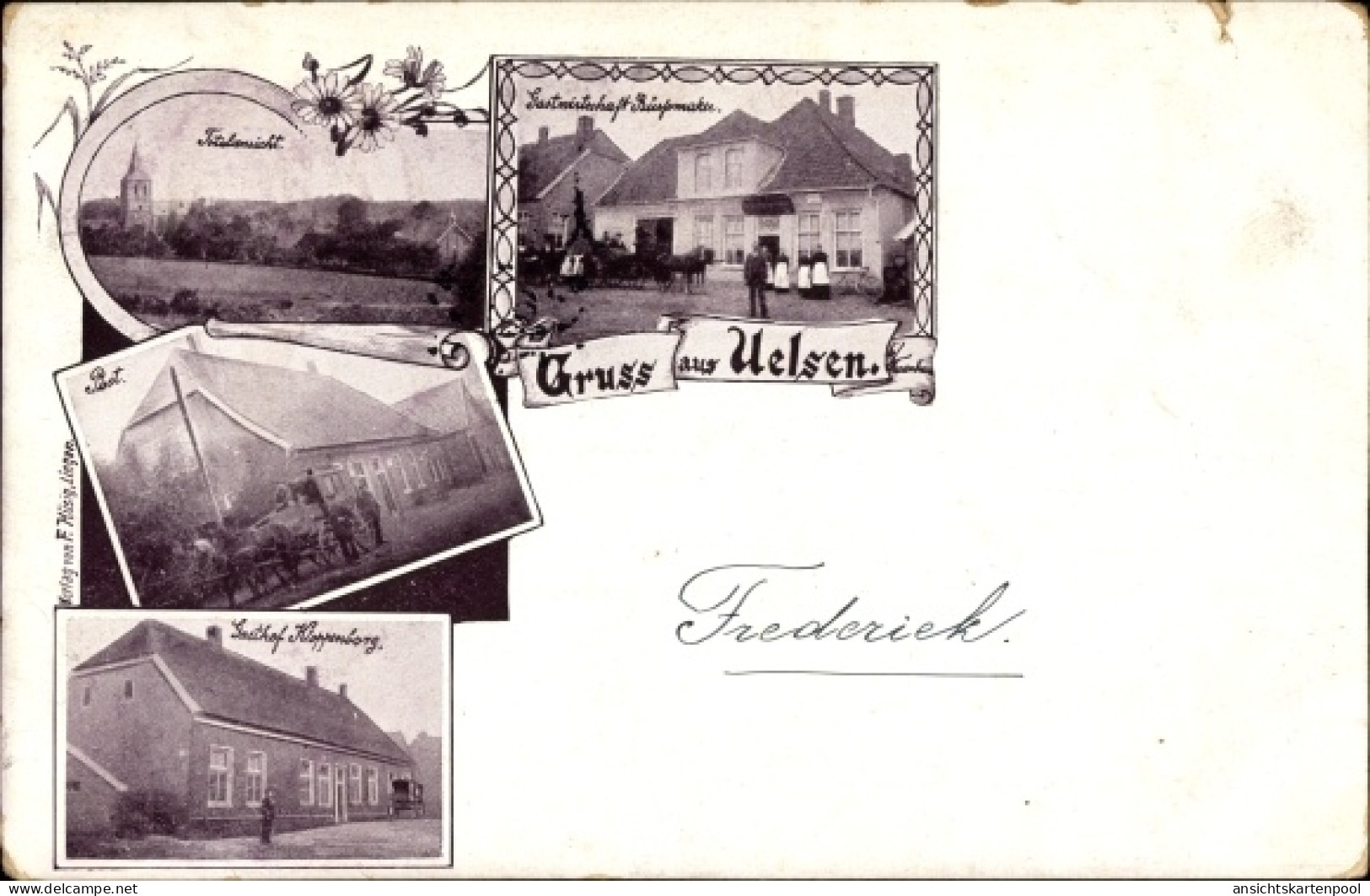 CPA Uelsen in Niedersachsen, Gasthof, Post, Gastwirtschaft, Totalansicht