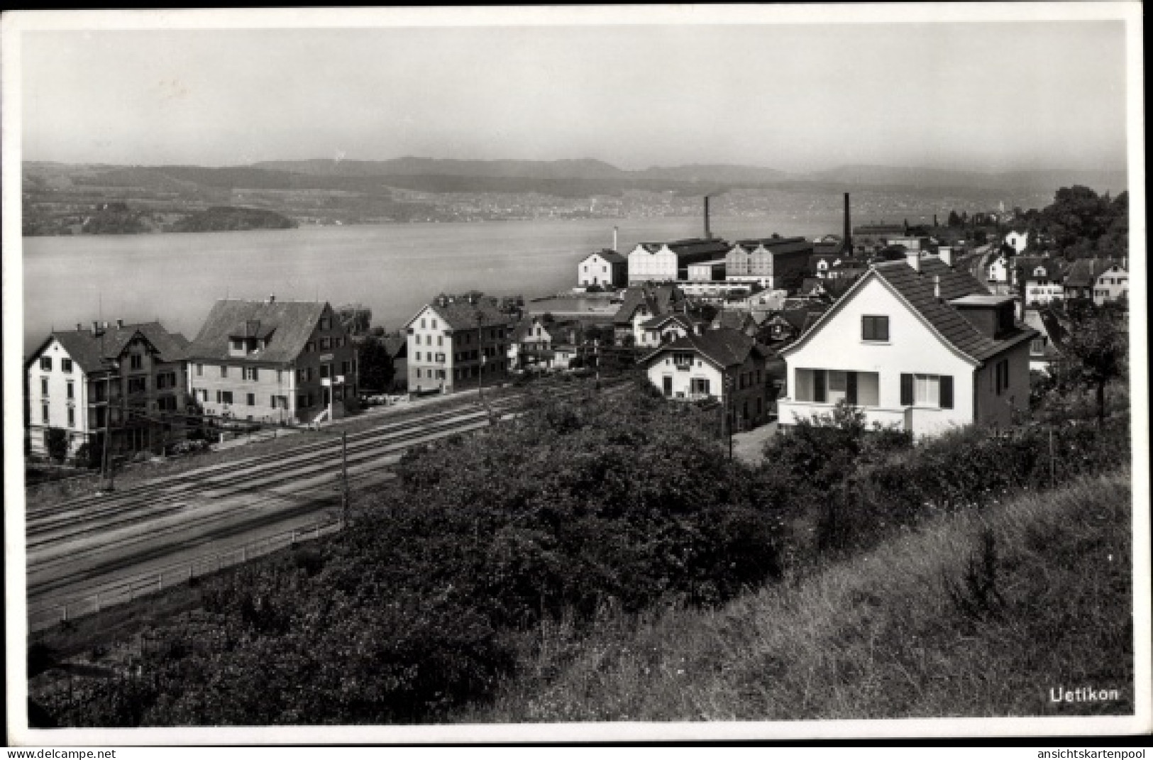 CPA Uetikon am See Kanton Zürich, Gesamtansicht, Bahnschienen