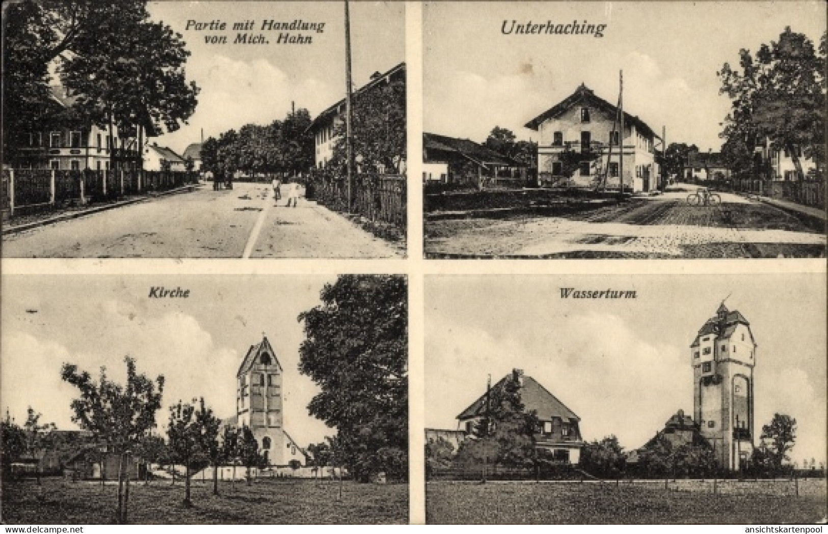 CPA Unterhaching in Oberbayern, Handlung von Mich. Hahn, Kirche, Wasserturm