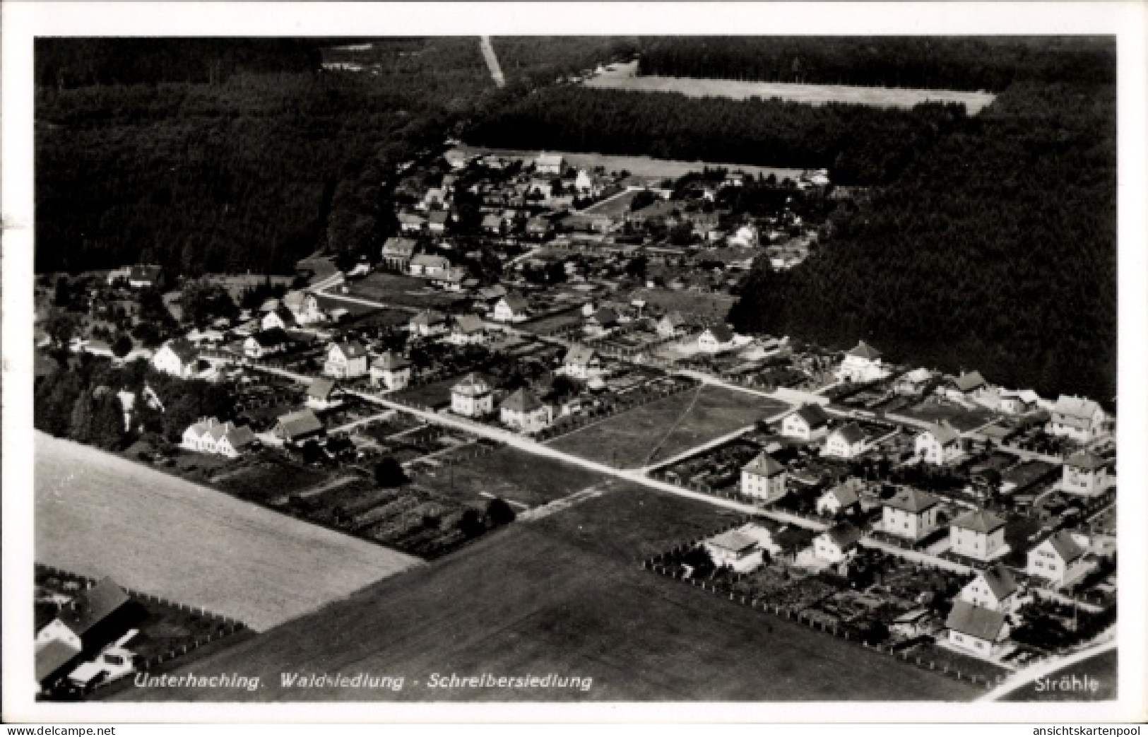 CPA Unterhaching in Oberbayern, Luftaufnahme von Waldsiedlung, Schreibersiedlung