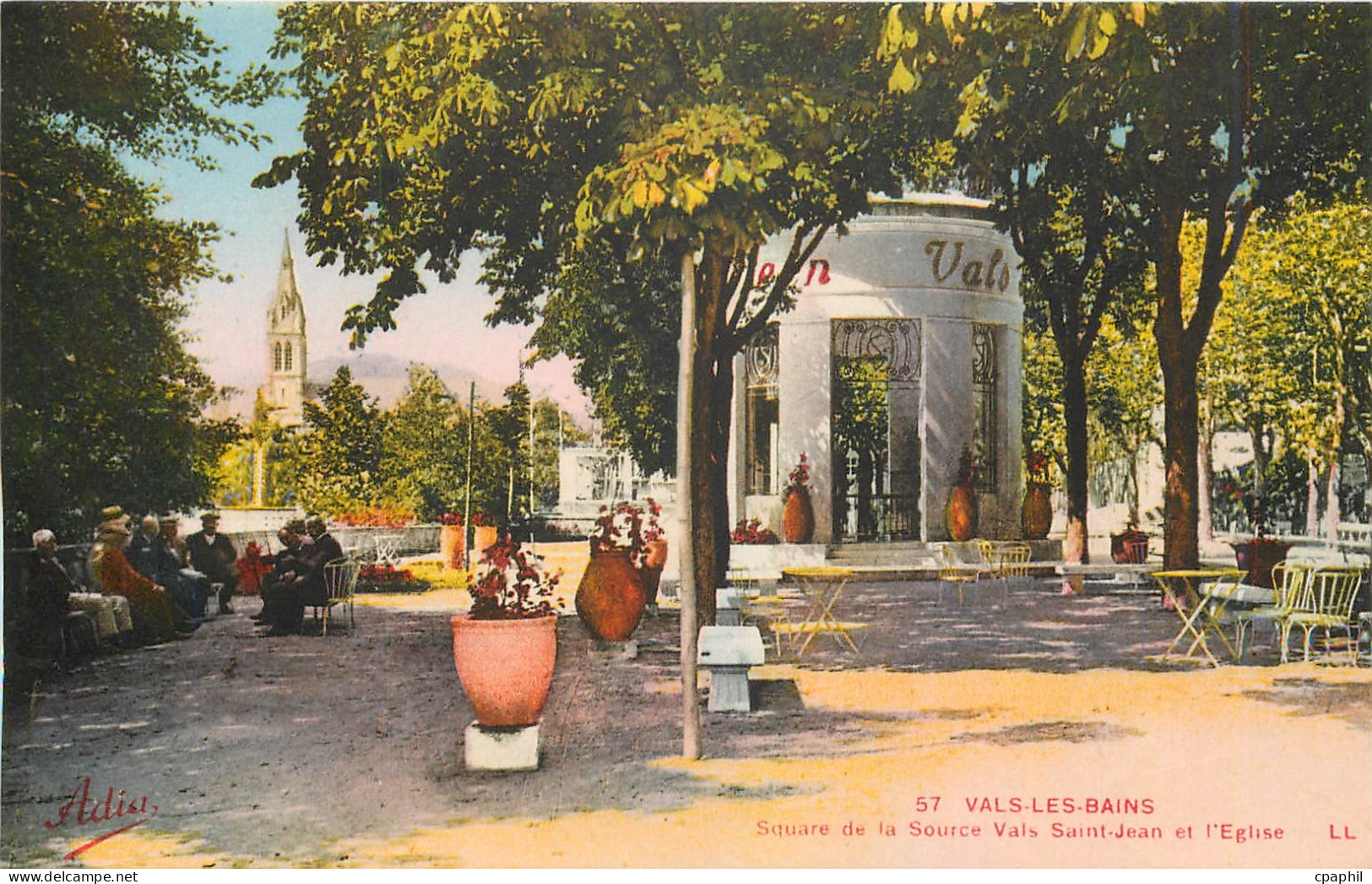 CPA Vals les Bains Square de la Source Vals Saint Jean et l'Eglise