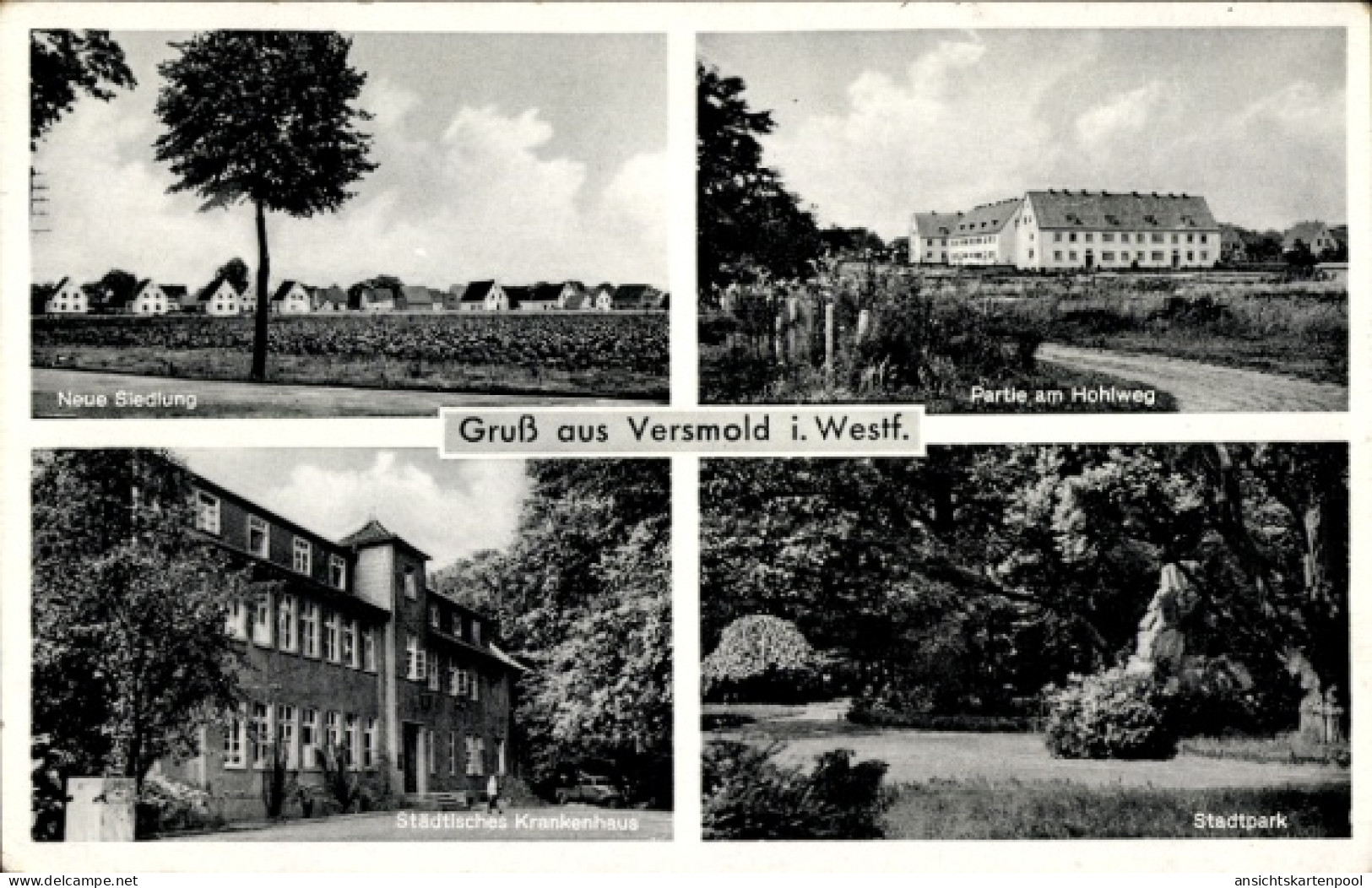 CPA Versmold in Westfalen, Stadtpark, Städtisches Krankenhaus, Siedlung