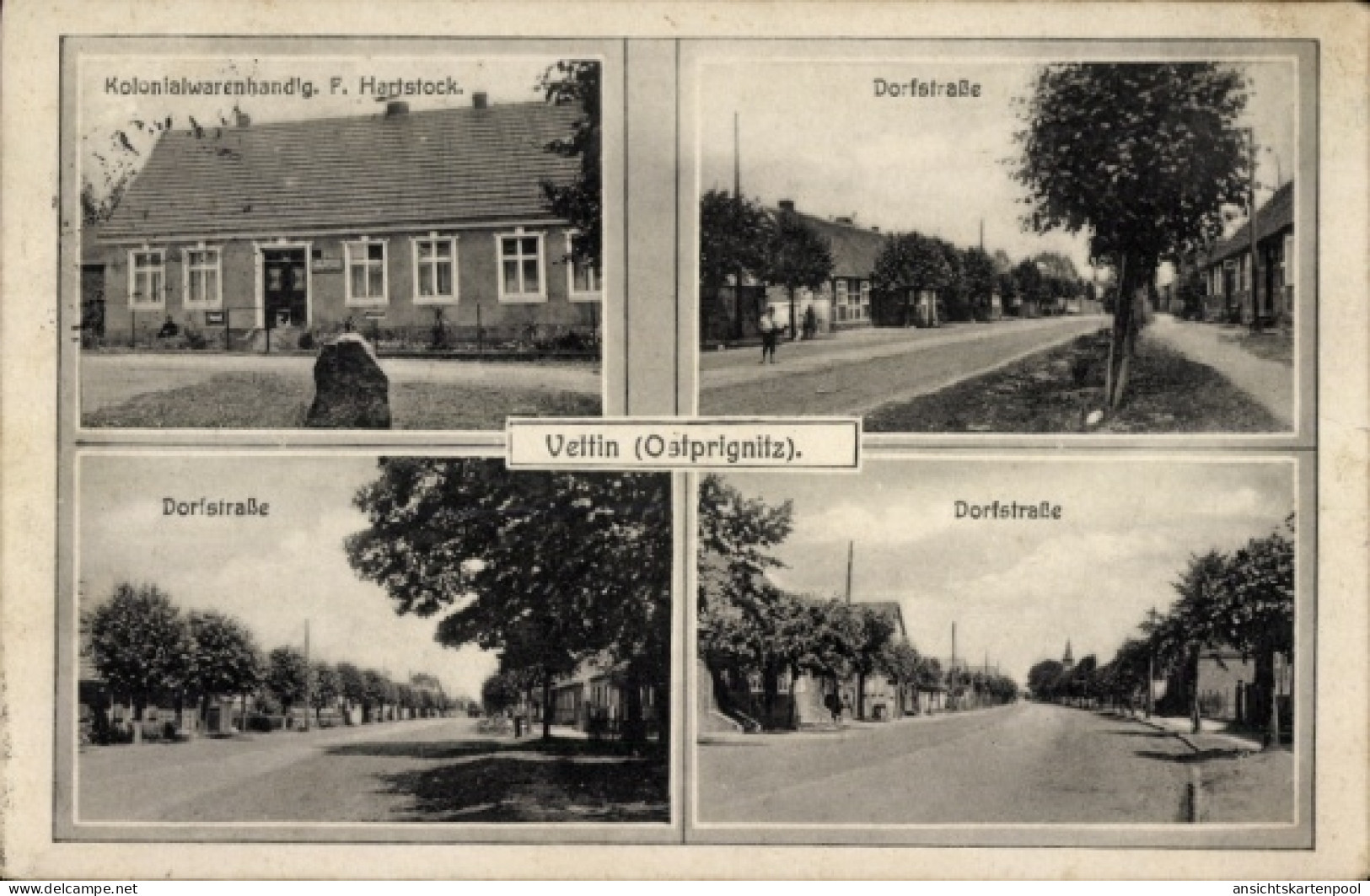 CPA Vettin Groß Pankow in der Prignitz, Kolonialwarengeschäft F. Hartstock, Dorfstraße