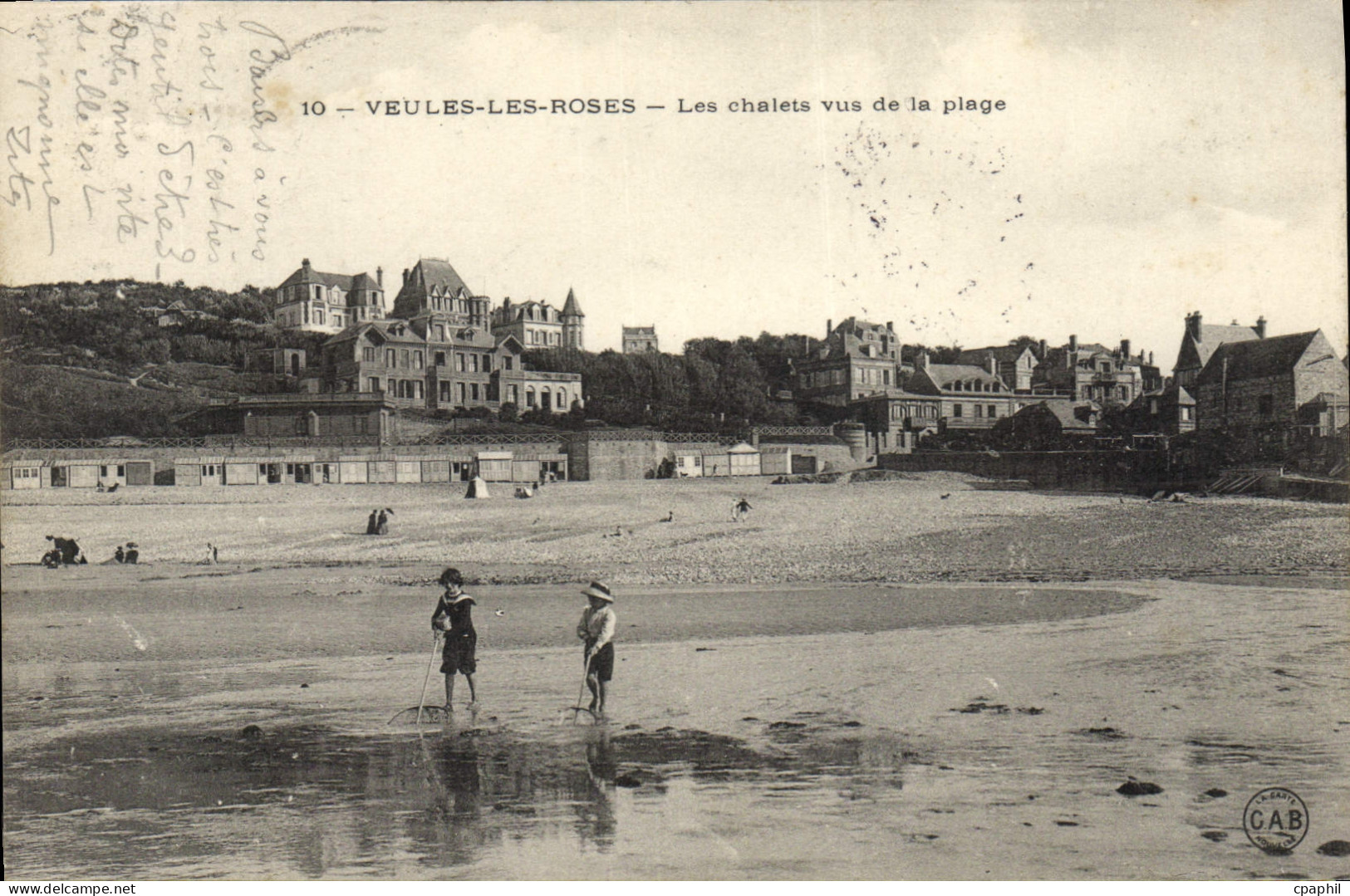 CPA Veules Les Roses Les Chalets Vus De La Plage