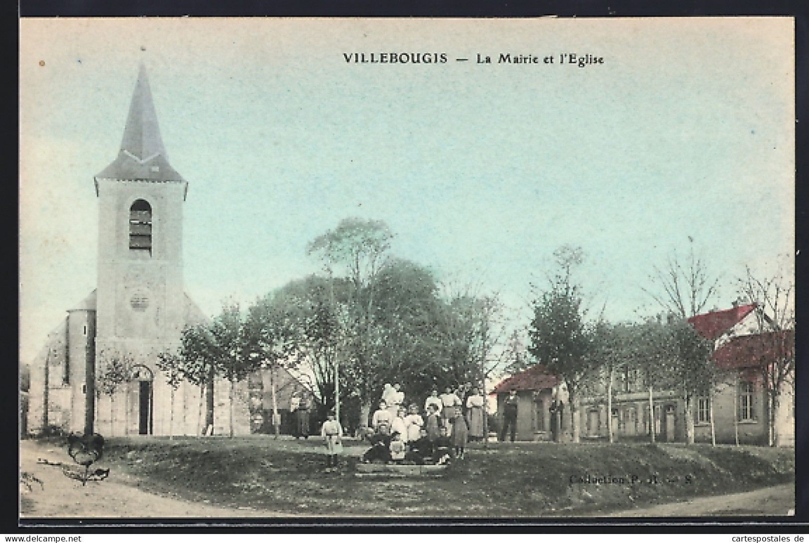 CPA Villebougis, La Mairie et l`Église