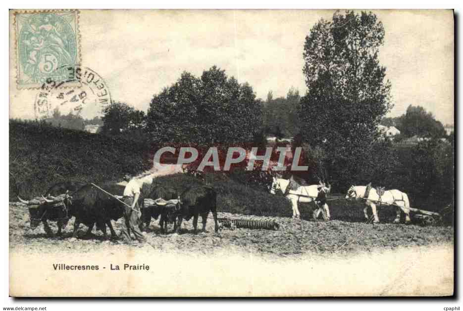 CPA Villecresnes La Prairie Charrue et boeufs Paysan TOP