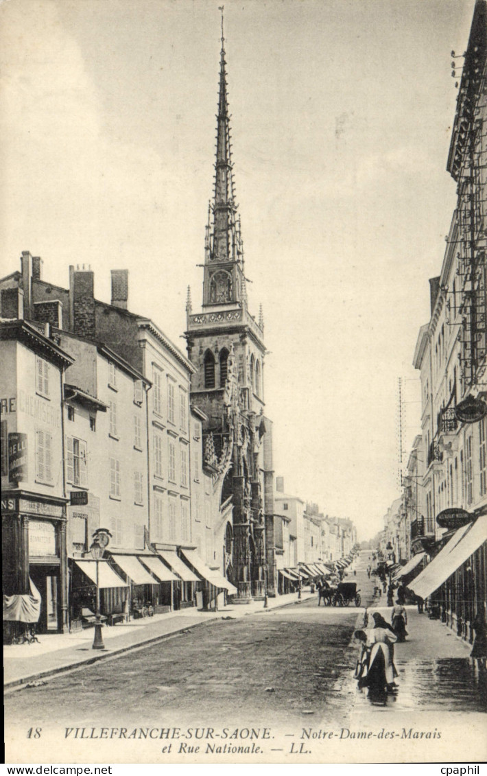 CPA Villefranche Sur Saone Notre Dame des marais rue nationale