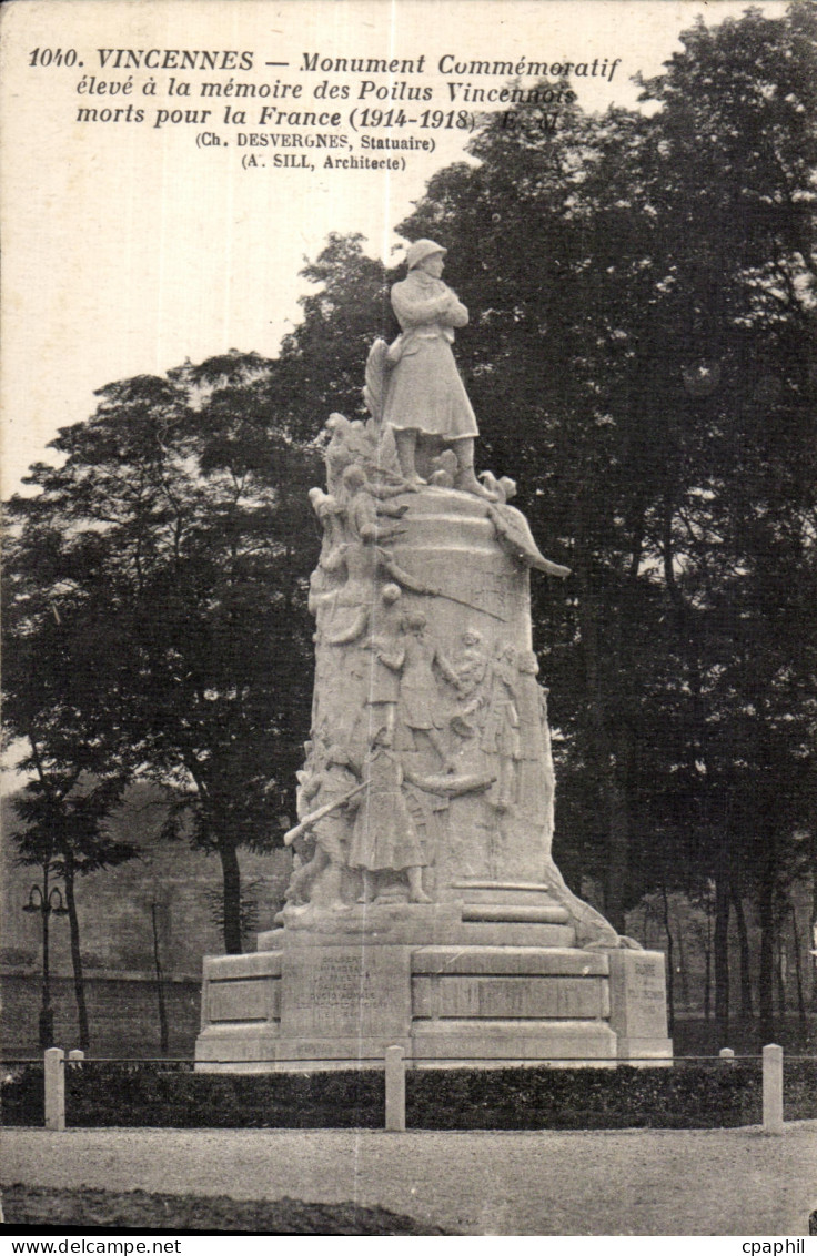 CPA Vincennes Monument Commemoratif eleve a la memoire des Poilus Vincennes Militaria