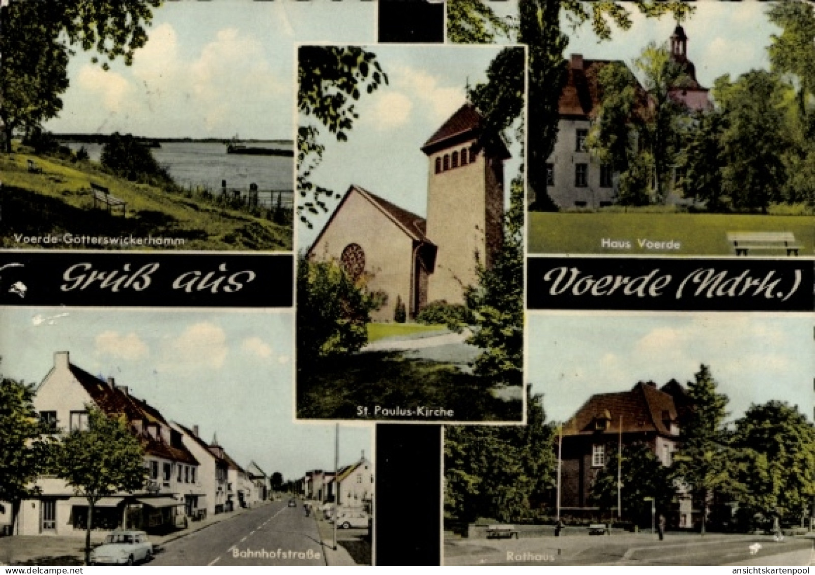 CPA Voerde am Niederrhein, Gotteswickerhamm, Haus Voerde, Bahnhofstraße, Rathaus, St. Paulus
