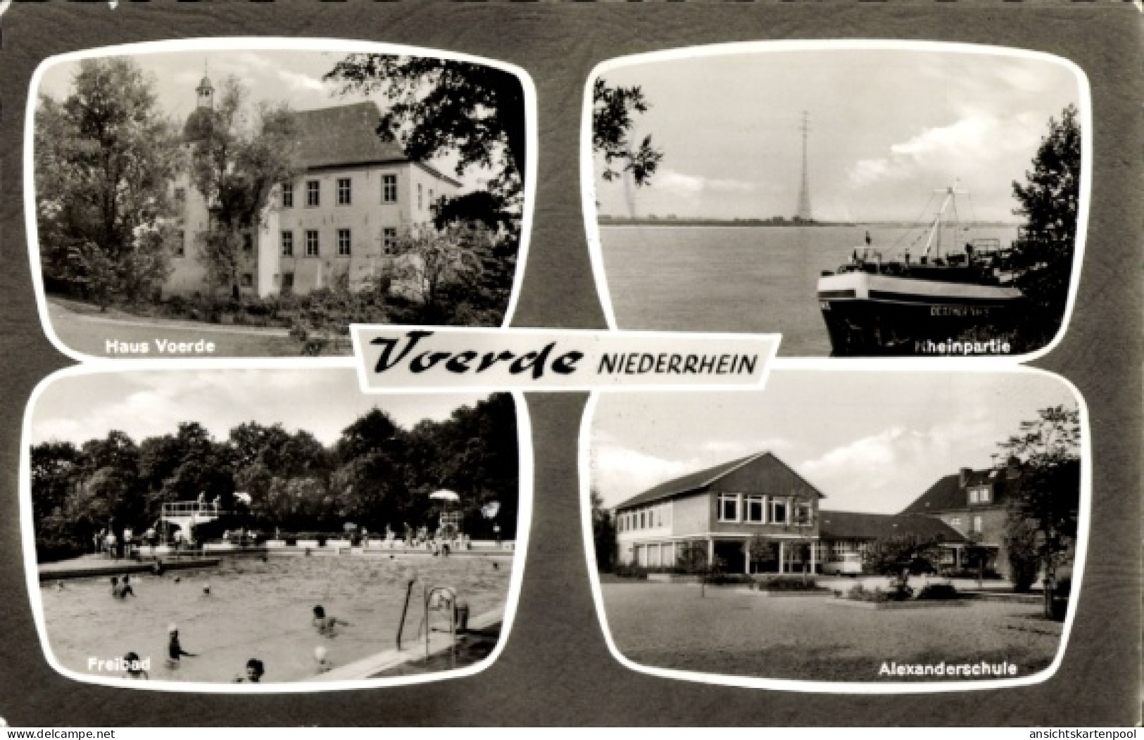CPA Voerde am Niederrhein, Haus Voerde, Rheinpartie, Freibad, Alexanderschule
