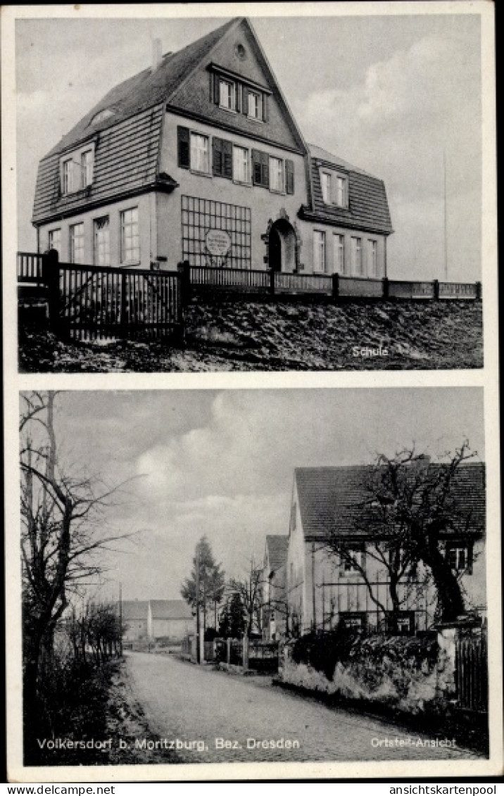 CPA Volkersdorf Radeburg Sachsen, Schule, Straßenpartie