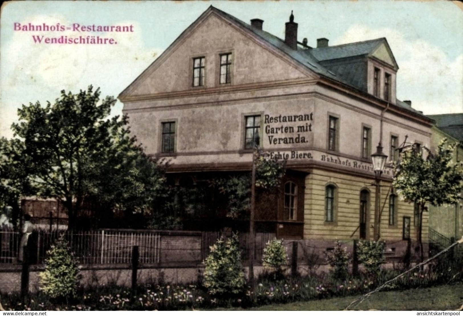CPA Wendischfähre an der Elbe Rathmannsdorf Sachsen, Bahnhofs-Restaurant