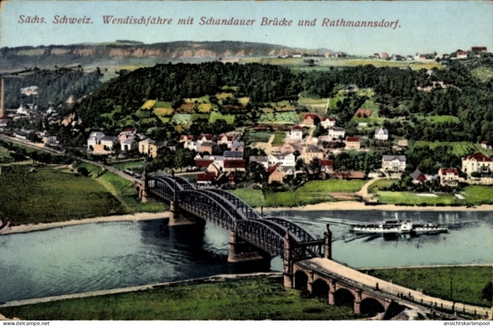 CPA Wendischfähre an der Elbe Rathmannsdorf Sachsen, Wendischfähre, Schandauer Brücke, Rathmannsdo