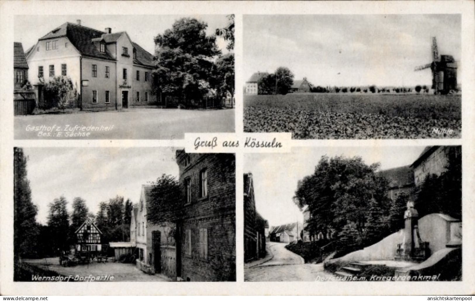 CPA Wernsdorf Kössuln Nessa Teuchern Burgenlandkreis, Gasthof zur Zufriedenheit, Windmühle, Denkmal