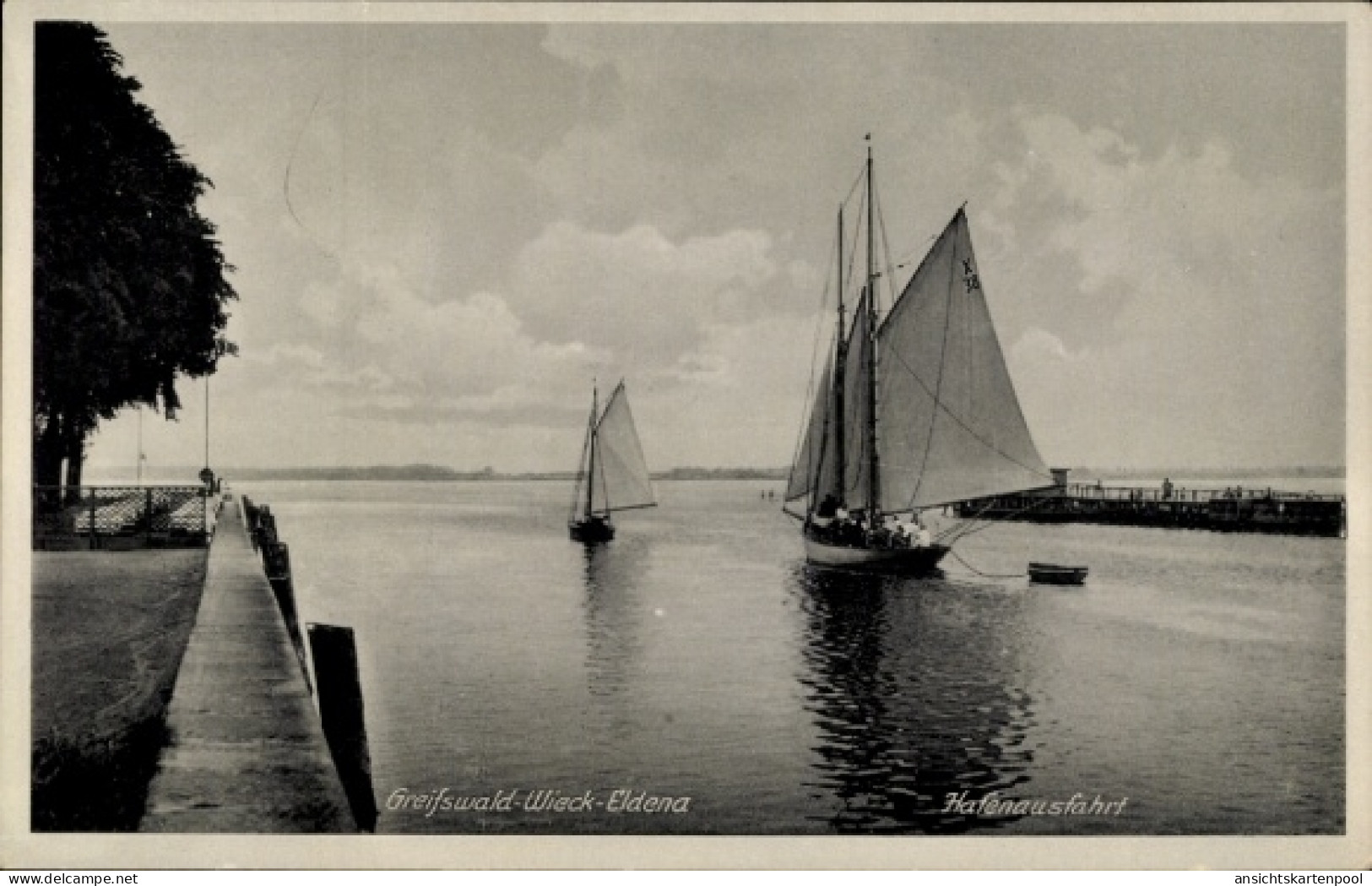 CPA Wieck Eldena Greifswald, Hafenausfahrt, Segelboote