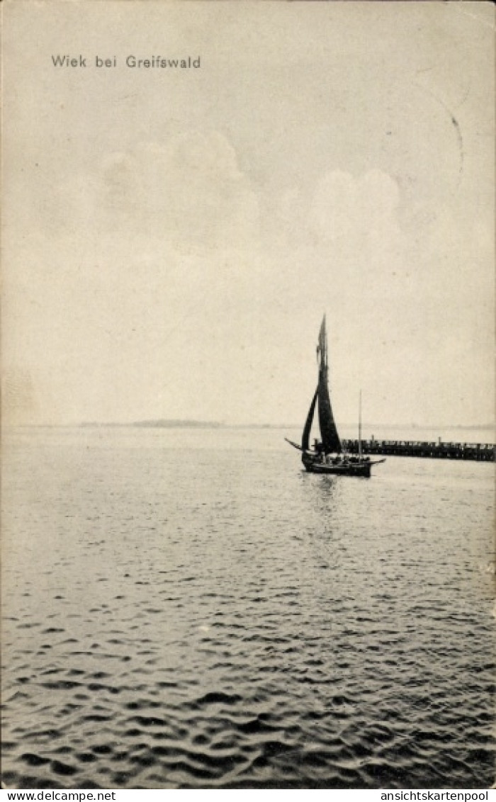 CPA Wieck Eldena Greifswald, Wiek bei Segelboot, Wasser, Pier