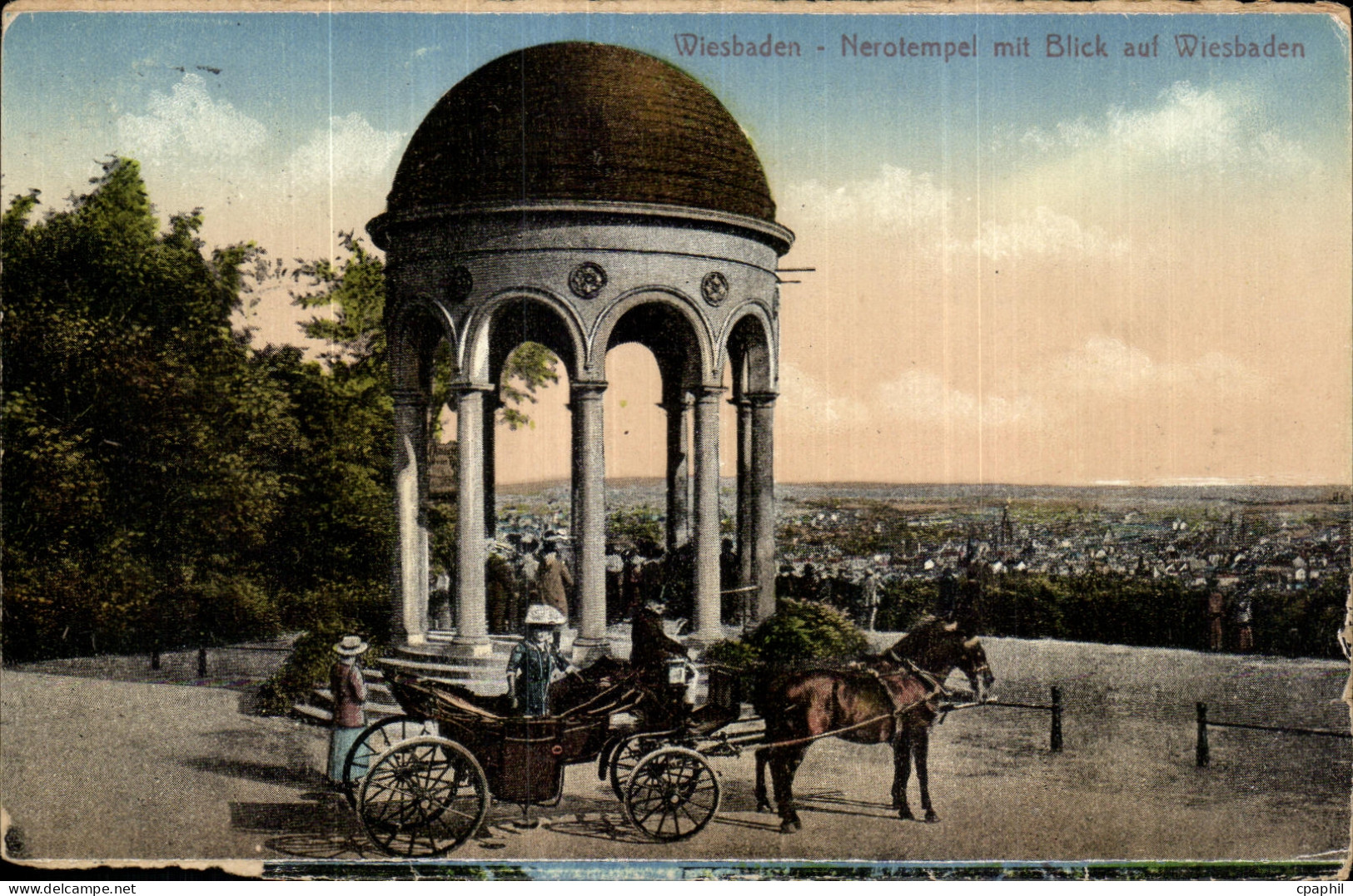 CPA Wiesbaden Nerotempel mit Blick auf Wiesbaden cheval Horse